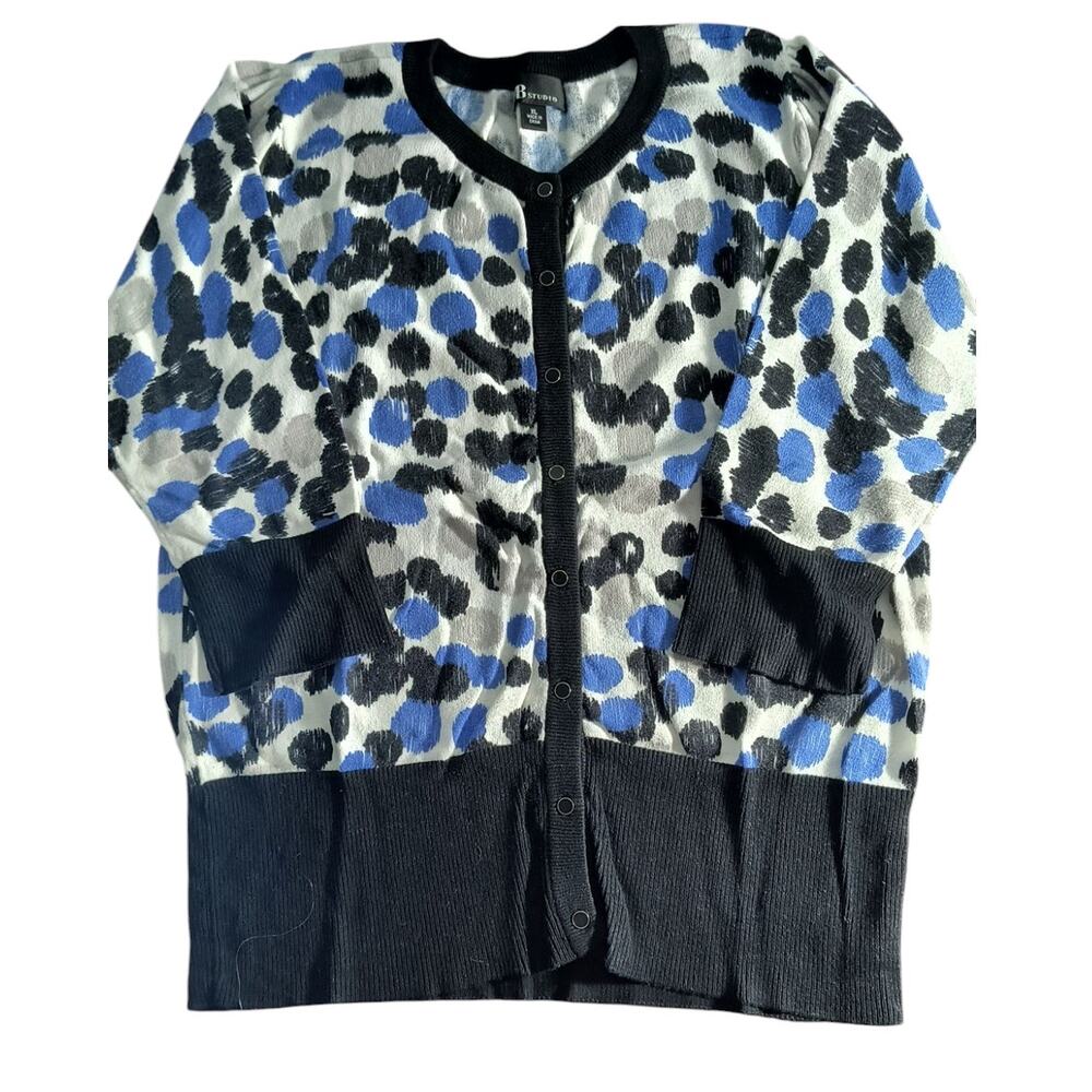 AB Studio Women's XL Cardigan Sweater Multicolor Polka Dot 3/4 Sleeve Cotton - Picture 11 of 16